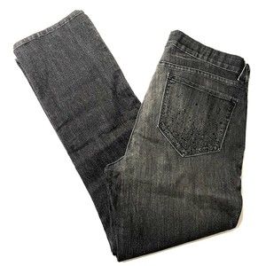 NYDJ Women's Black Stretch Jeans Embellished Pockets Straight Leg 14P